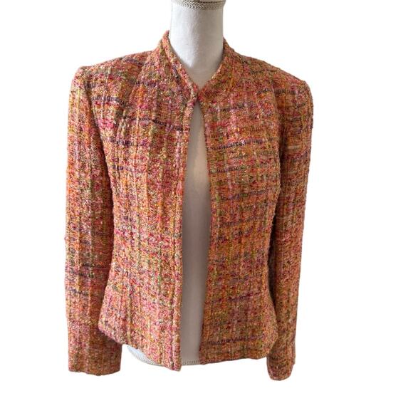 Neiman Marcus Exclusive Spring Boucle Tweed Blazer Pink Peach 12 - Picture 1 of 6